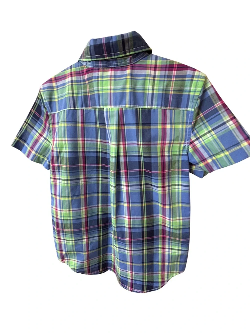 Chaps Boys Size 7 Plaid Button Down Shirt Blue Green Preppy EUC